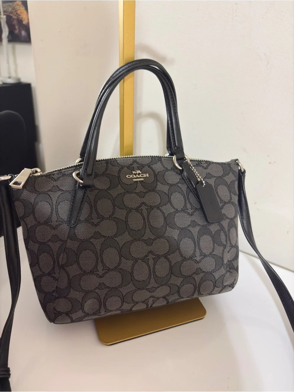 Coach Lesley Gray/Black Signature Satchel